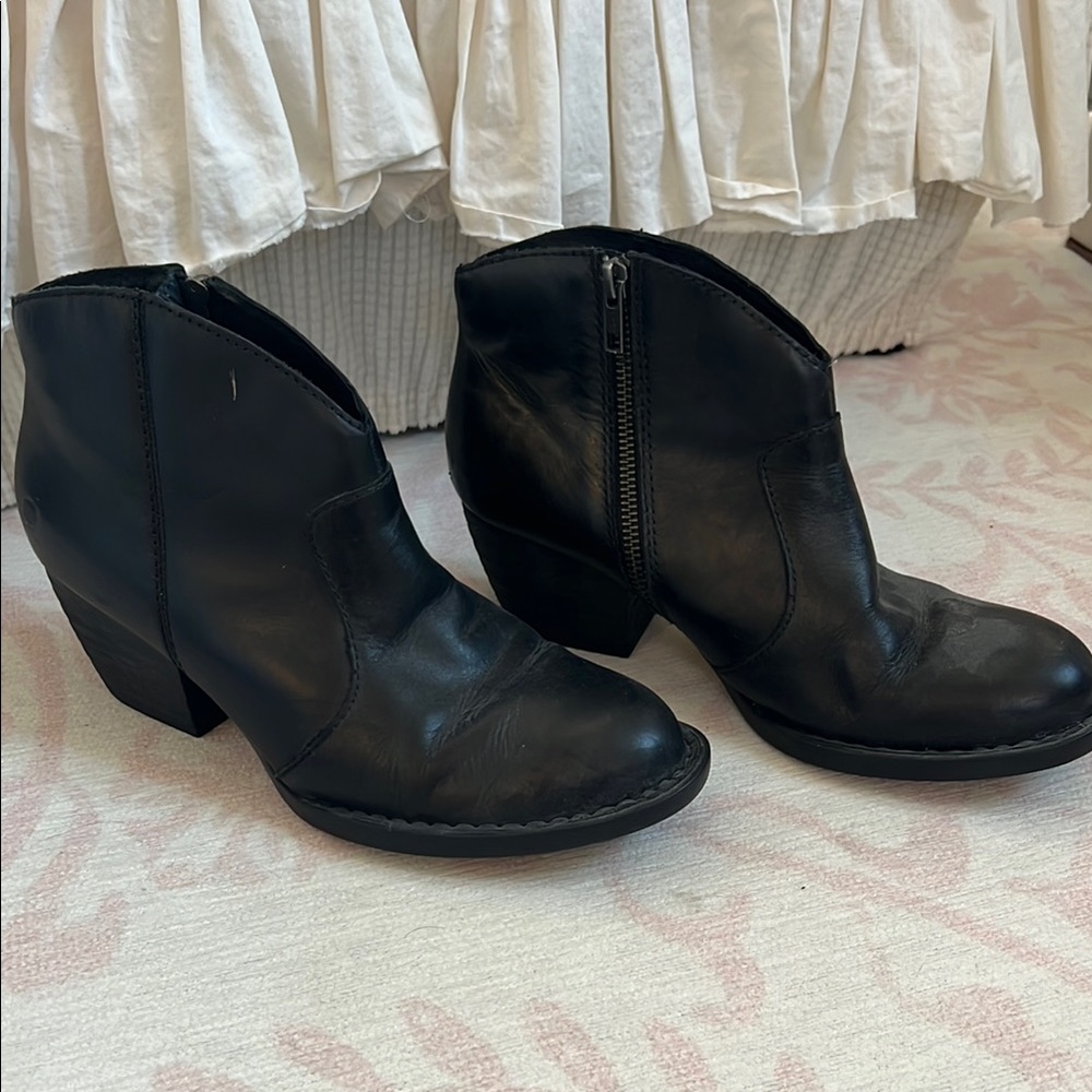 Black Leather Born Ankle Boots